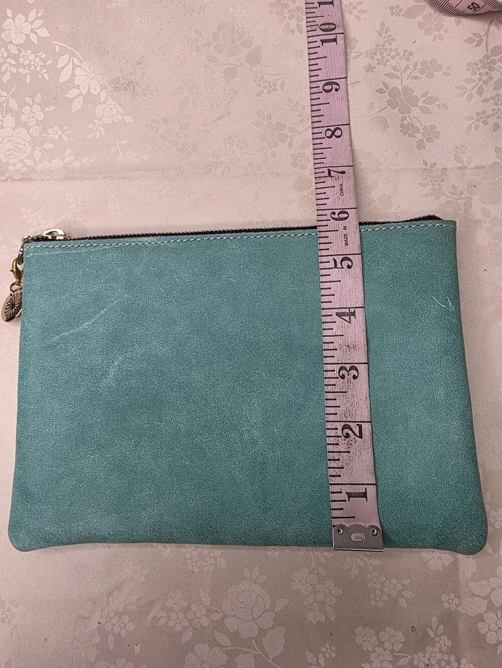Planner Perfect Teal Turquoise Leather Zippered Pouch Clutch Makeup Bag